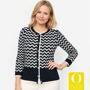 Talbots Oprah Collection Chevron Cardigan Sweater Small Black White Kristin Bell